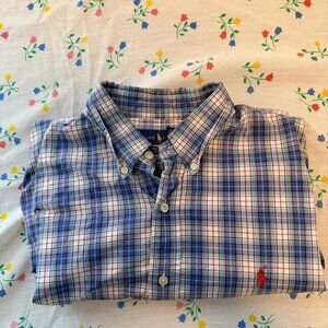 Polo Ralph Lauren Shirt Men's Extra Large Blue 120's Button Up Long Sleeve Plaid